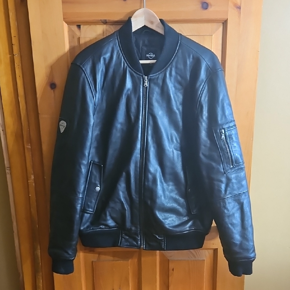 Hard Rock Cafe Black Leather Bomber Jacket
